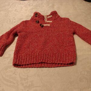 Cat & Jack Heathered Red Knit Sweater Toggle Neck Closure Faux Fun Neckline 18 M